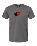 Grey t-shirt with a Afghan flag design on the chest and a did work co logo on the sleeve against a white background.